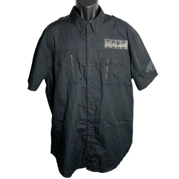 Ecko Unltd Button Down Utility Shirt 2XL Black Short Sleeves Zippered Pockets - Picture 1 of 6